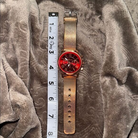 Geneva Gold and Red Watch with Chronograph Features - Picture 7 of 8